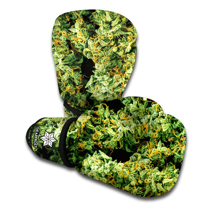 Green Weed Print Boxing Gloves