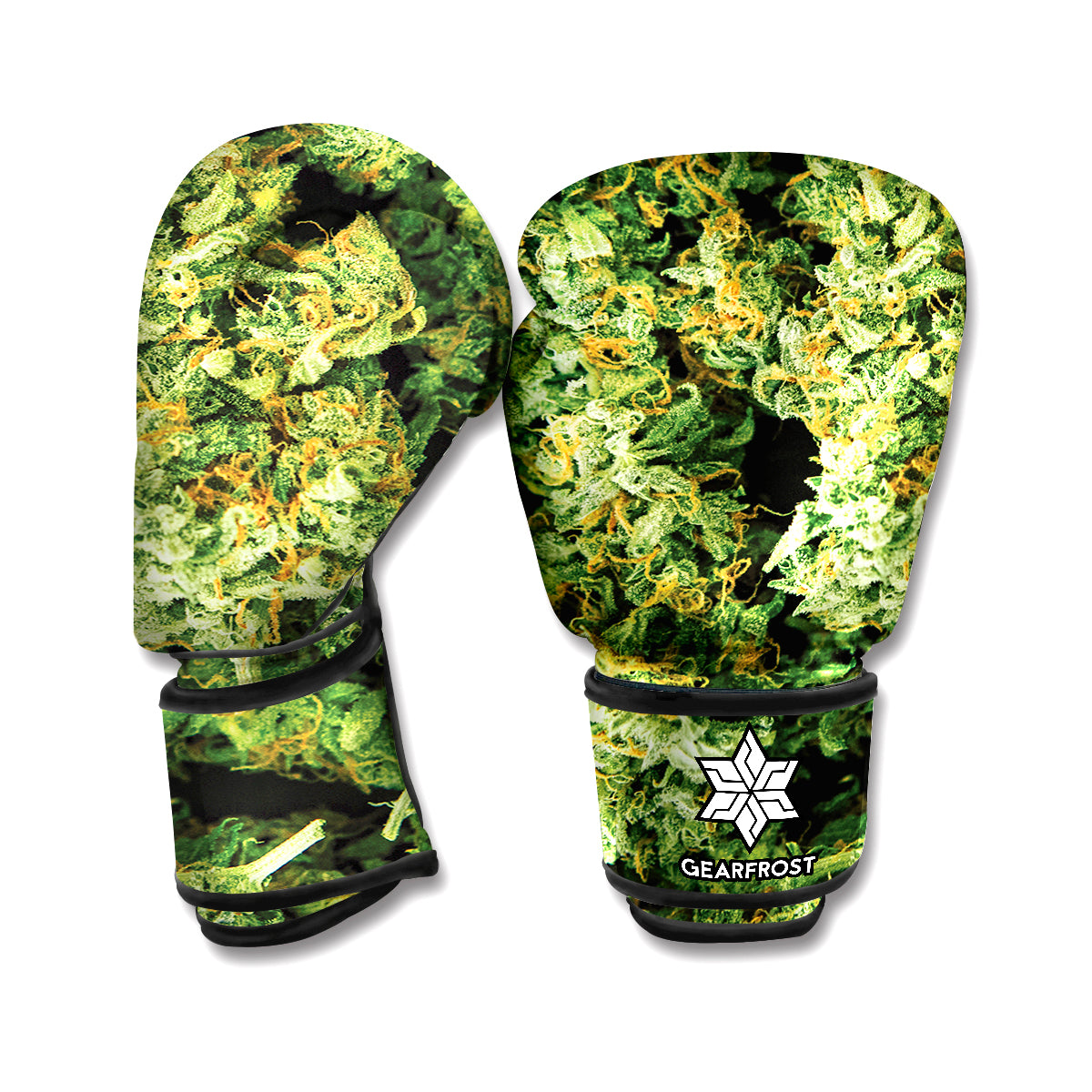 Green Weed Print Boxing Gloves