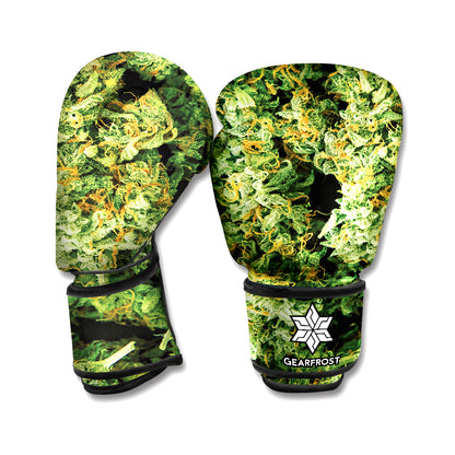 Green Weed Print Boxing Gloves