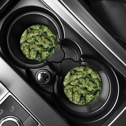 Green Weed Print Car Coasters