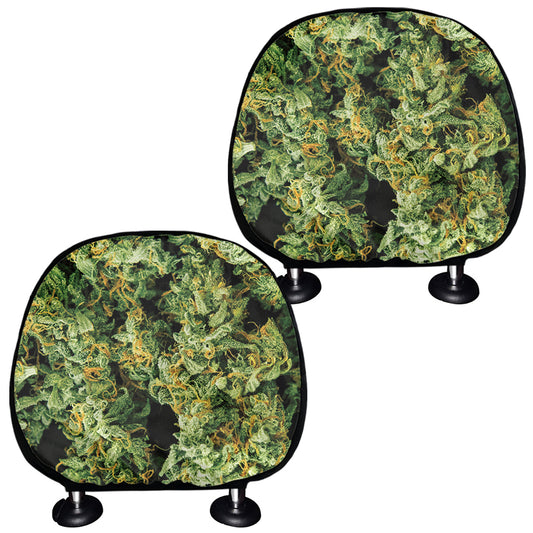 Green Weed Print Car Headrest Covers