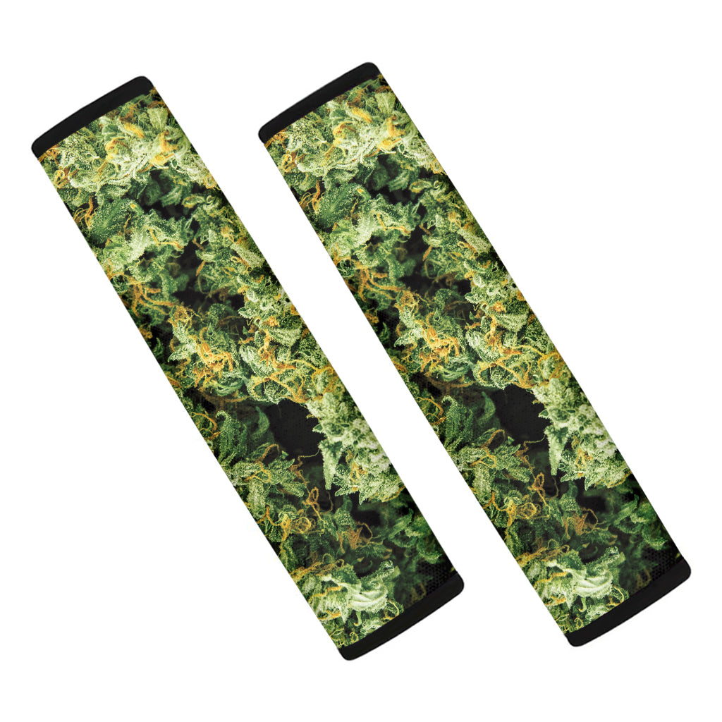 Green Weed Print Car Seat Belt Covers