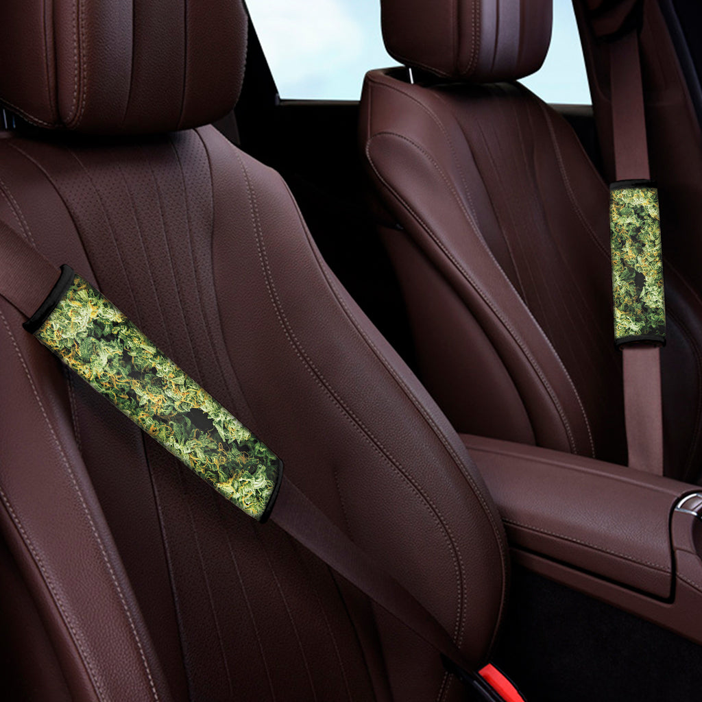 Green Weed Print Car Seat Belt Covers