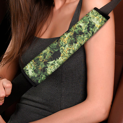 Green Weed Print Car Seat Belt Covers