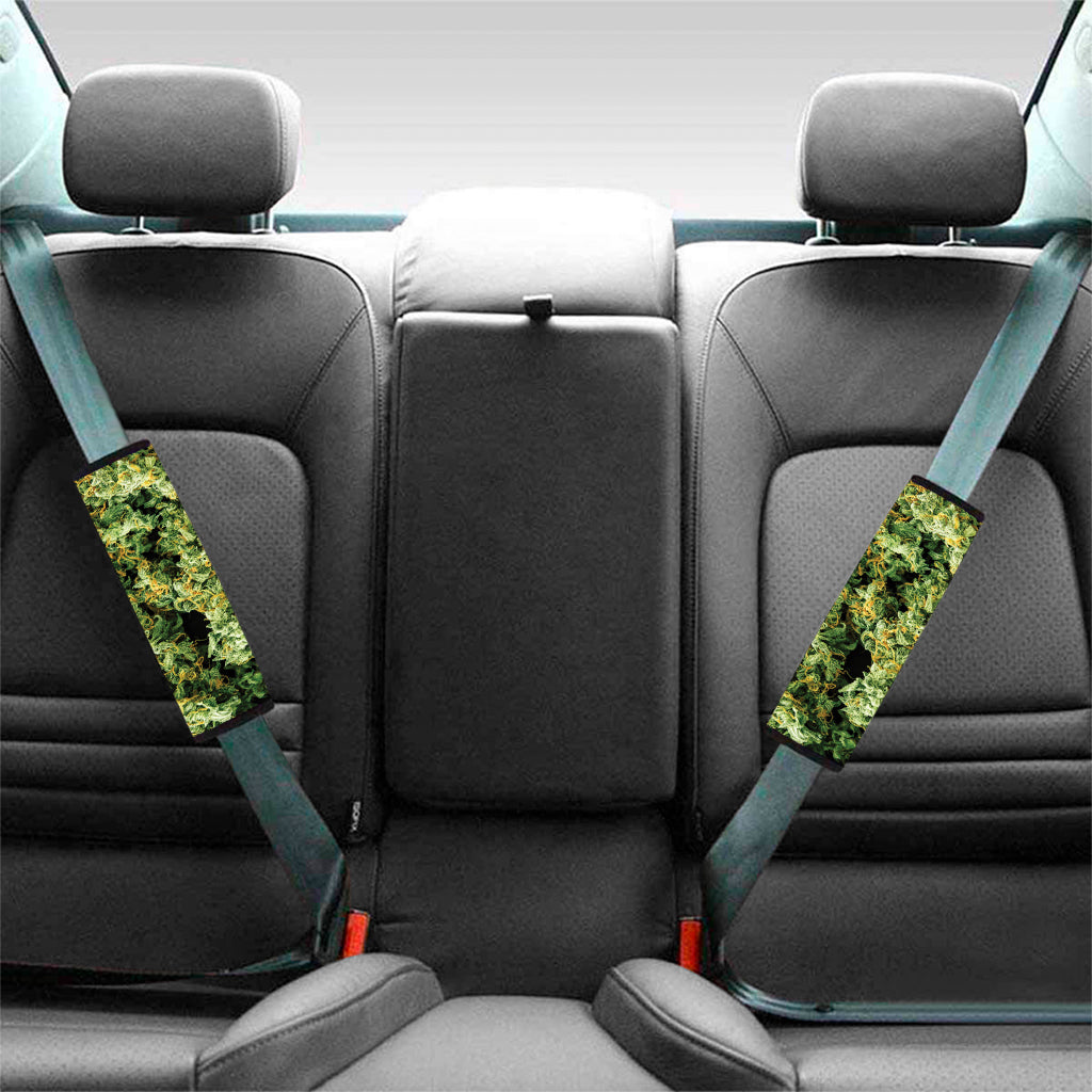Green Weed Print Car Seat Belt Covers