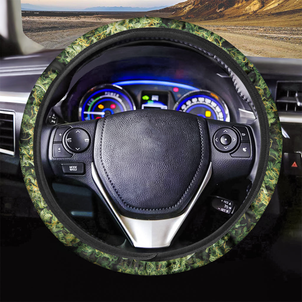 Green Weed Print Car Steering Wheel Cover