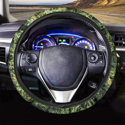 Green Weed Print Car Steering Wheel Cover