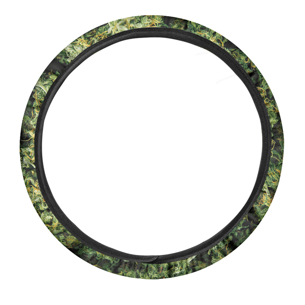 Green Weed Print Car Steering Wheel Cover