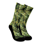 Green Weed Print Crew Socks