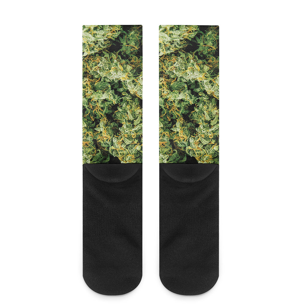 Green Weed Print Crew Socks