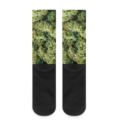 Green Weed Print Crew Socks