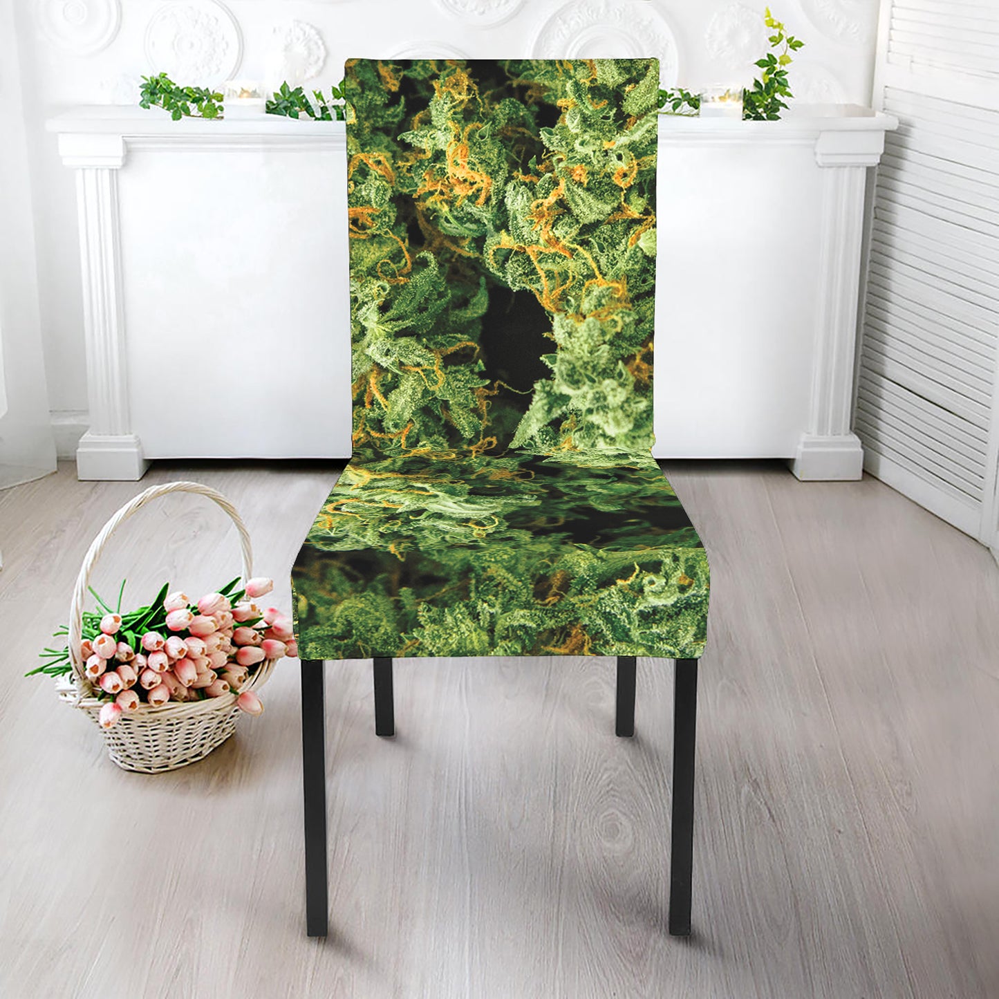 Green Weed Print Dining Chair Slipcover