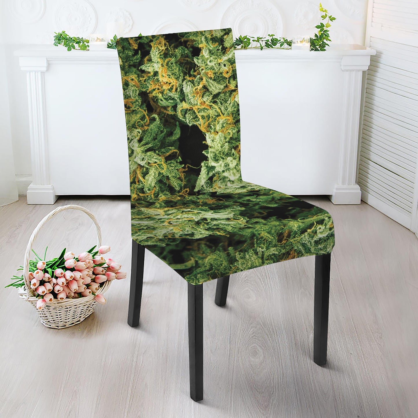 Green Weed Print Dining Chair Slipcover