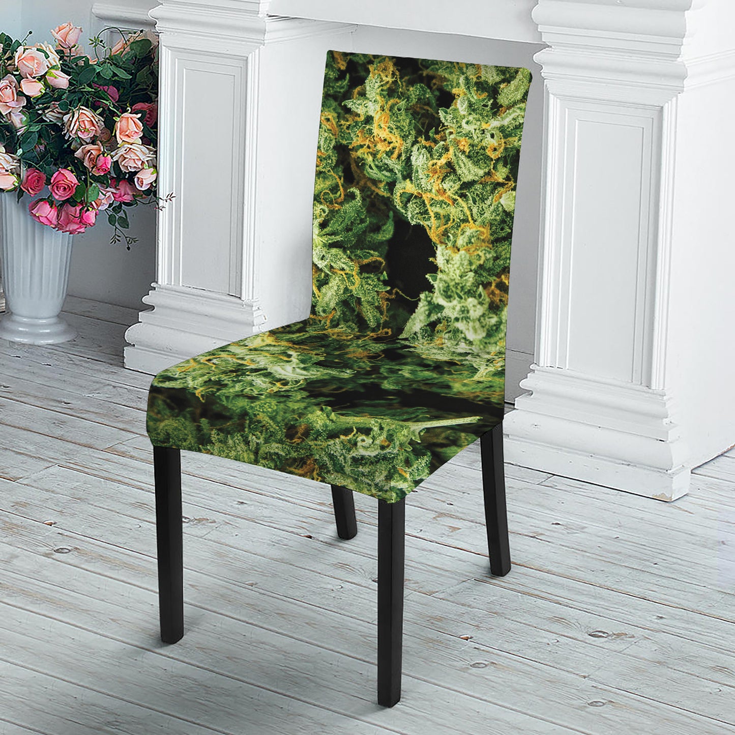 Green Weed Print Dining Chair Slipcover