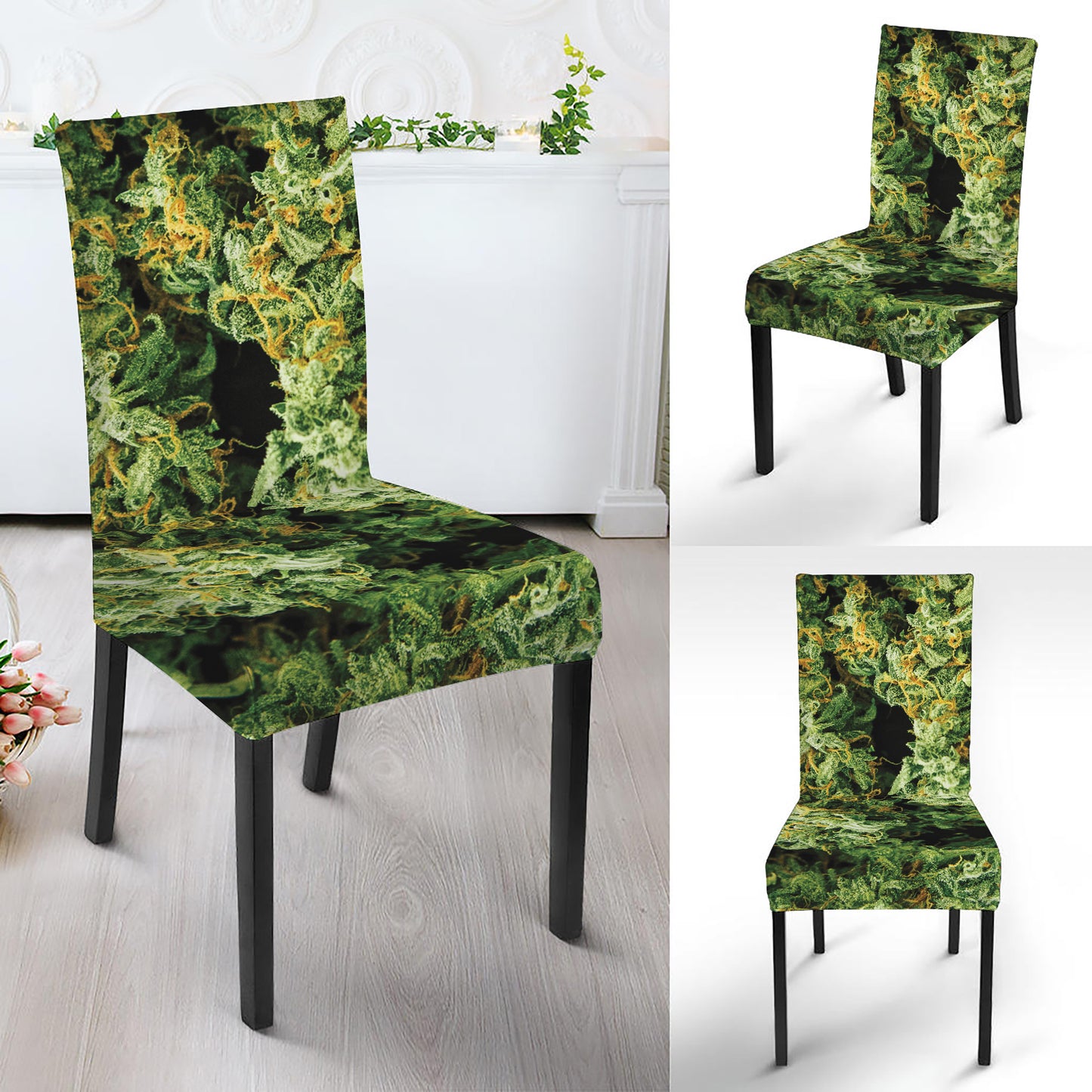 Green Weed Print Dining Chair Slipcover