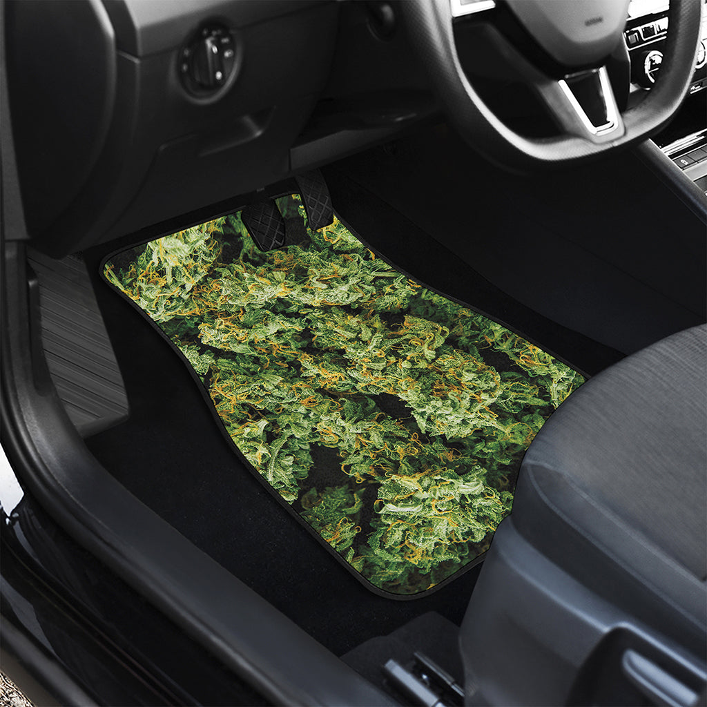 Green Weed Print Front and Back Car Floor Mats