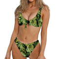 Green Weed Print Front Bow Tie Bikini