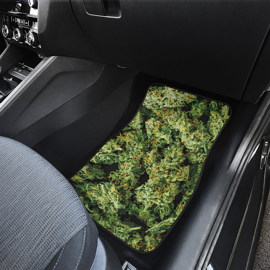 Green Weed Print Front Car Floor Mats