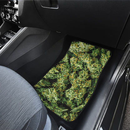 Green Weed Print Front Car Floor Mats