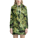 Green Weed Print Hoodie Dress