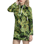 Green Weed Print Hoodie Dress