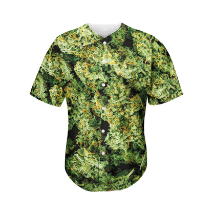 Green Weed Print Men's Baseball Jersey