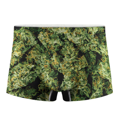 Green Weed Print Men's Boxer Briefs
