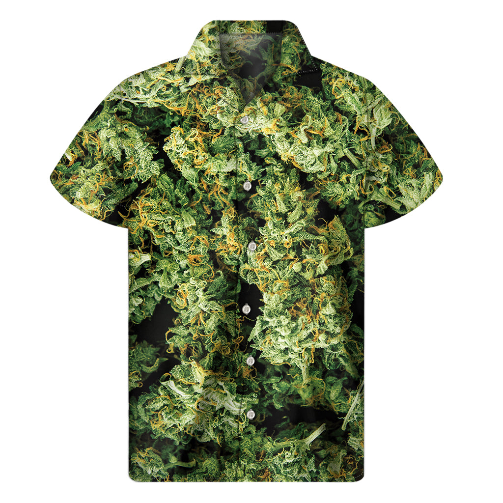 Green Weed Print Men's Short Sleeve Shirt