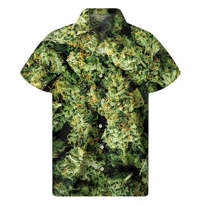 Green Weed Print Men's Short Sleeve Shirt