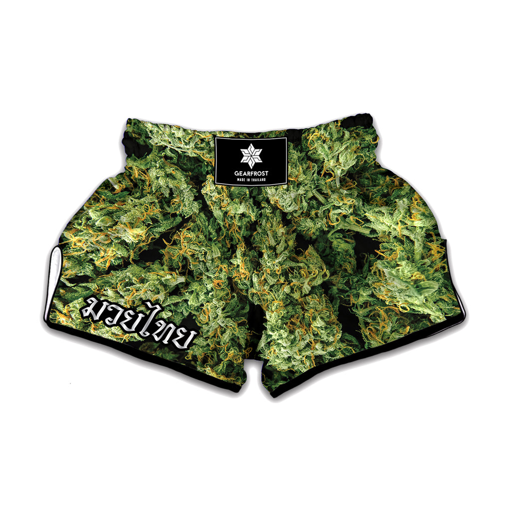 Green Weed Print Muay Thai Boxing Shorts