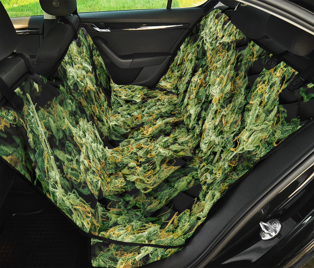 Green Weed Print Pet Car Back Seat Cover