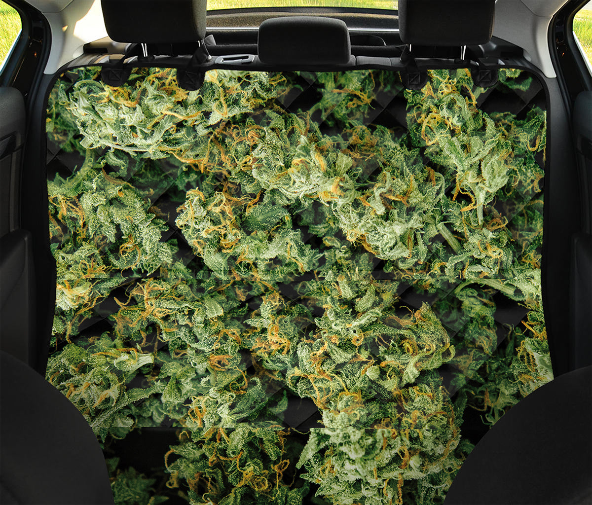 Green Weed Print Pet Car Back Seat Cover