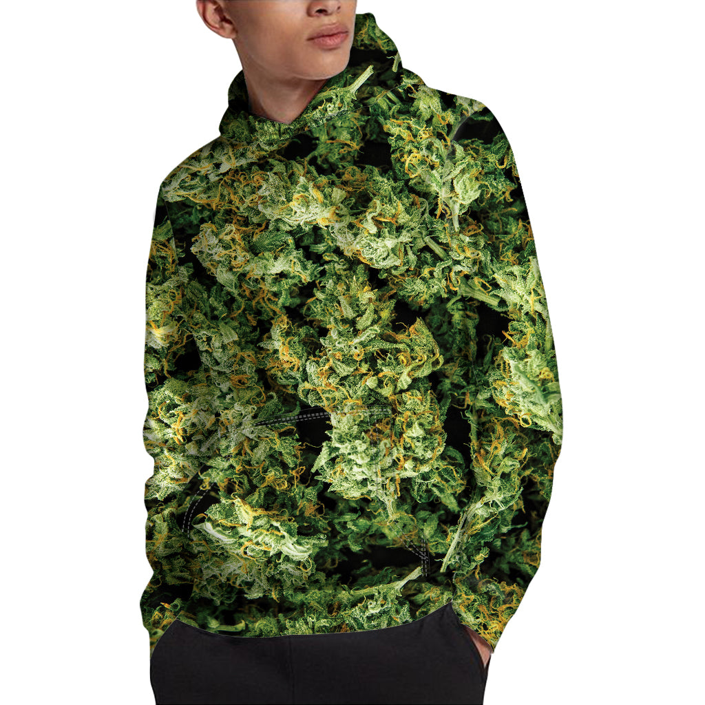 Green Weed Print Pullover Hoodie