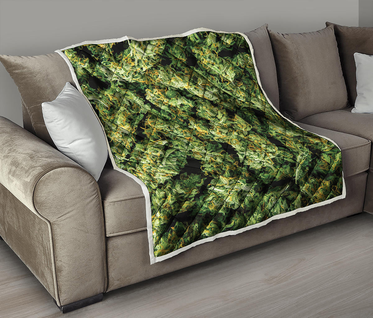 Green Weed Print Quilt