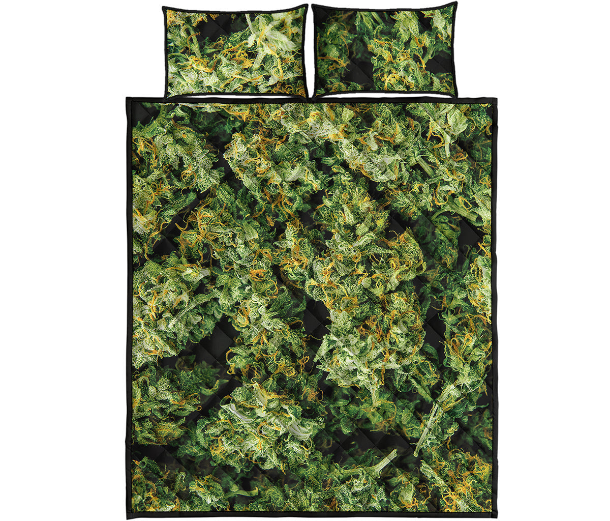 Green Weed Print Quilt Bed Set
