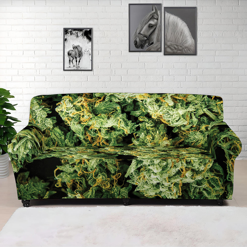 Green Weed Print Sofa Cover