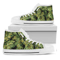 Green Weed Print White High Top Sneakers