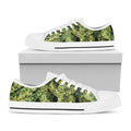 Green Weed Print White Low Top Sneakers
