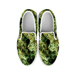 Green Weed Print White Slip On Shoes