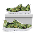 Green Weed Print White Running Shoes