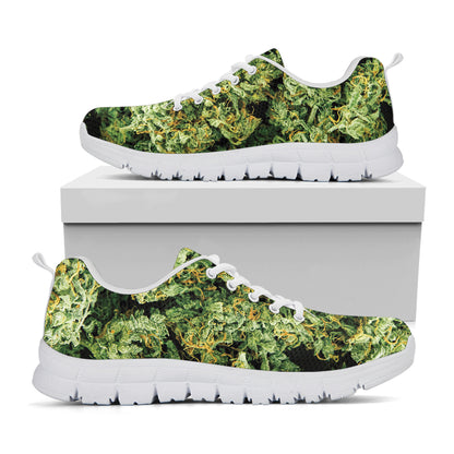 Green Weed Print White Sneakers