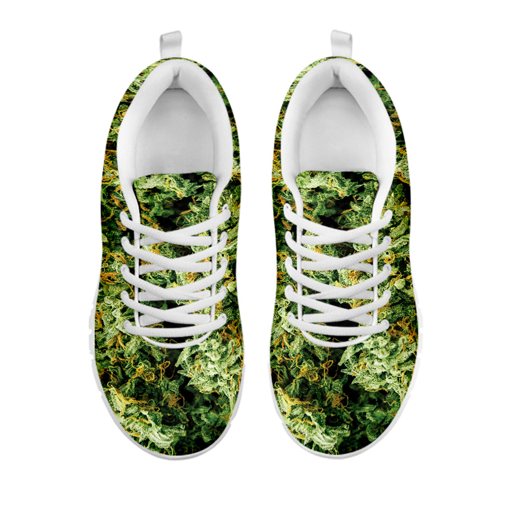 Green Weed Print White Sneakers
