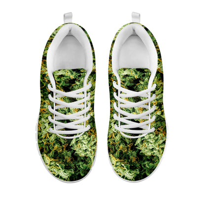 Green Weed Print White Sneakers