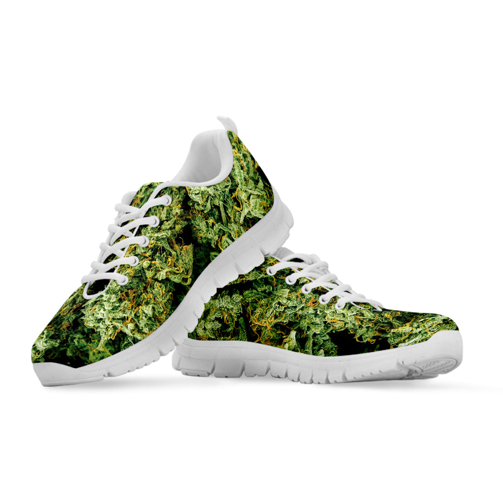 Green Weed Print White Sneakers