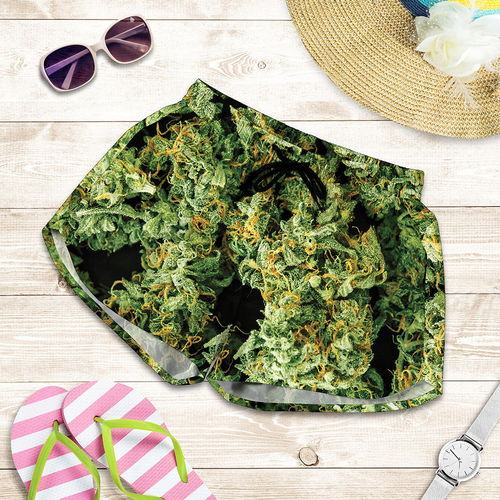 Green Weed Print Women's Shorts
