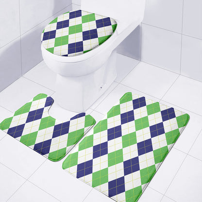 Green White And Navy Argyle Print 3 Piece Bath Mat Set