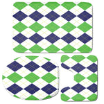 Green White And Navy Argyle Print 3 Piece Bath Mat Set