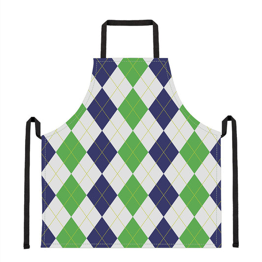 Green White And Navy Argyle Print Apron