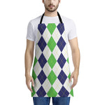 Green White And Navy Argyle Print Apron