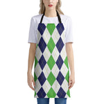 Green White And Navy Argyle Print Apron